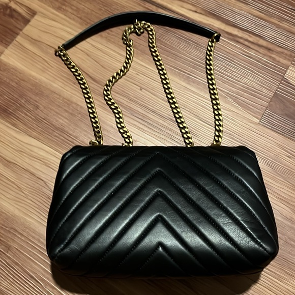 Quince Black Crossbody Quilted Leather Bag with Gold Chain - Picture 5 of 5